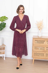 Latino dress burgandy spots