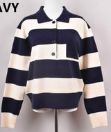Jessie navy striped polo knit
