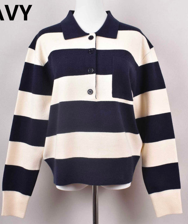 Jessie navy striped polo knit