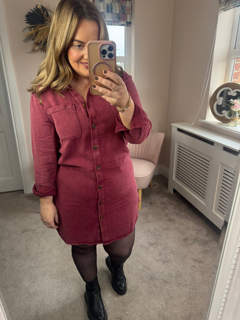 Khloe burgandy denim dress
