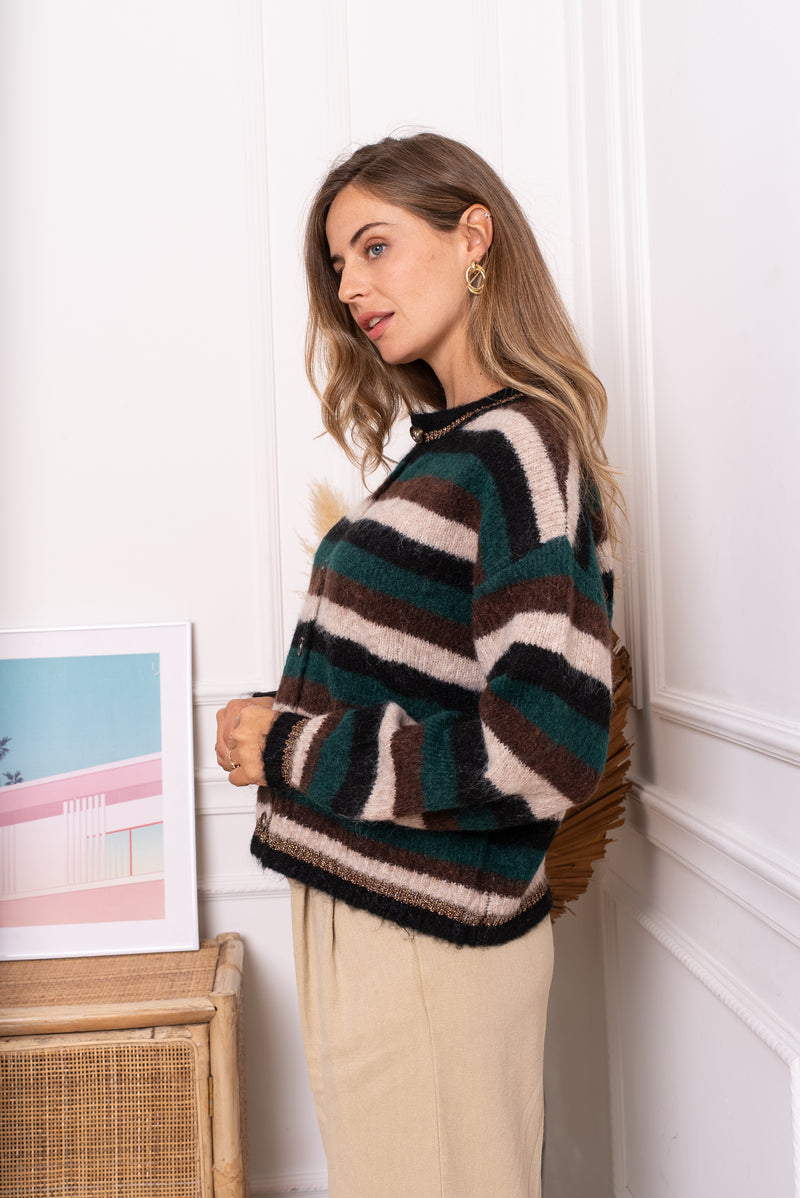Khloe striped cardi green