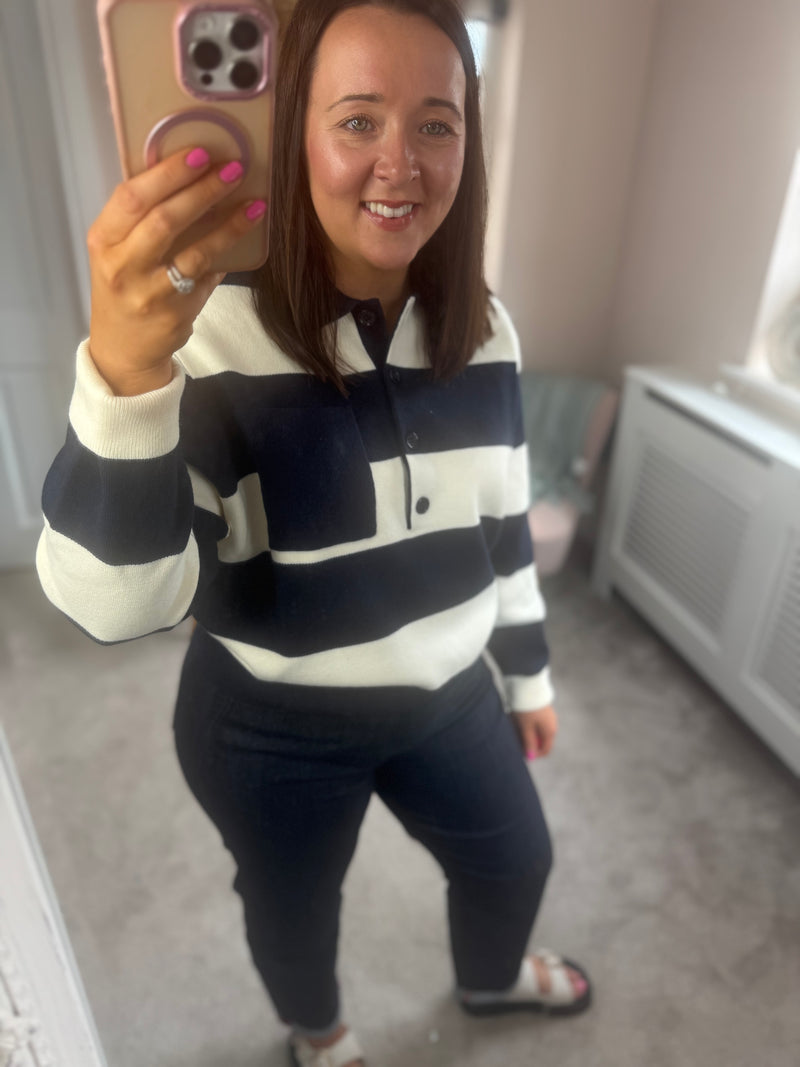 Jessie navy striped polo knit