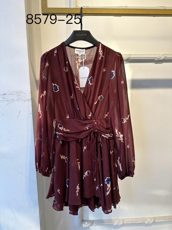 Rennie burgandy floral dress