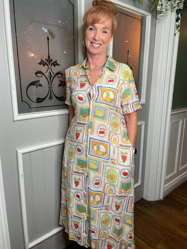 Jessie fruit print shirt dress