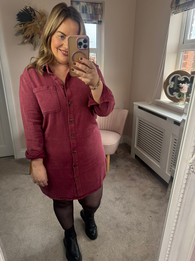 Khloe burgandy denim dress