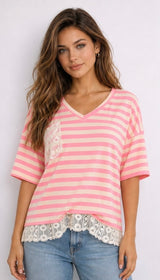 Jessie striped lace tee