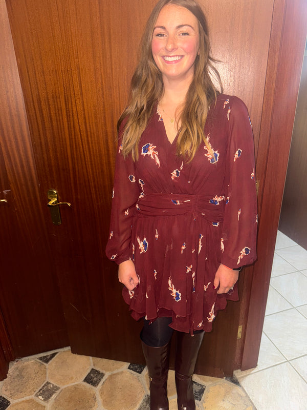 Rennie burgandy floral dress