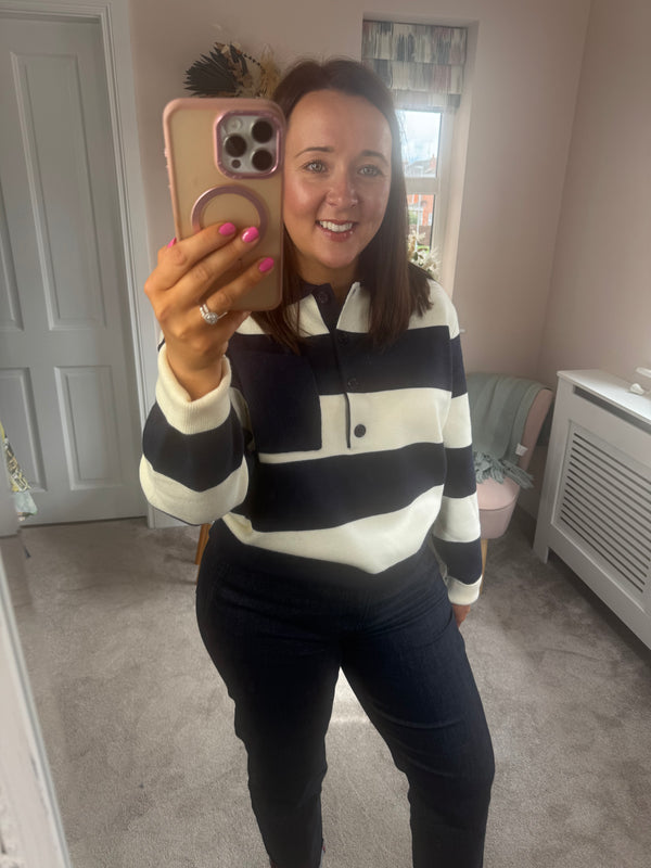 Jessie navy striped polo knit