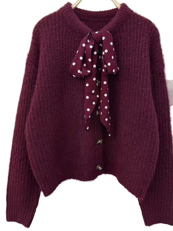Gracie burgandy bow cardi